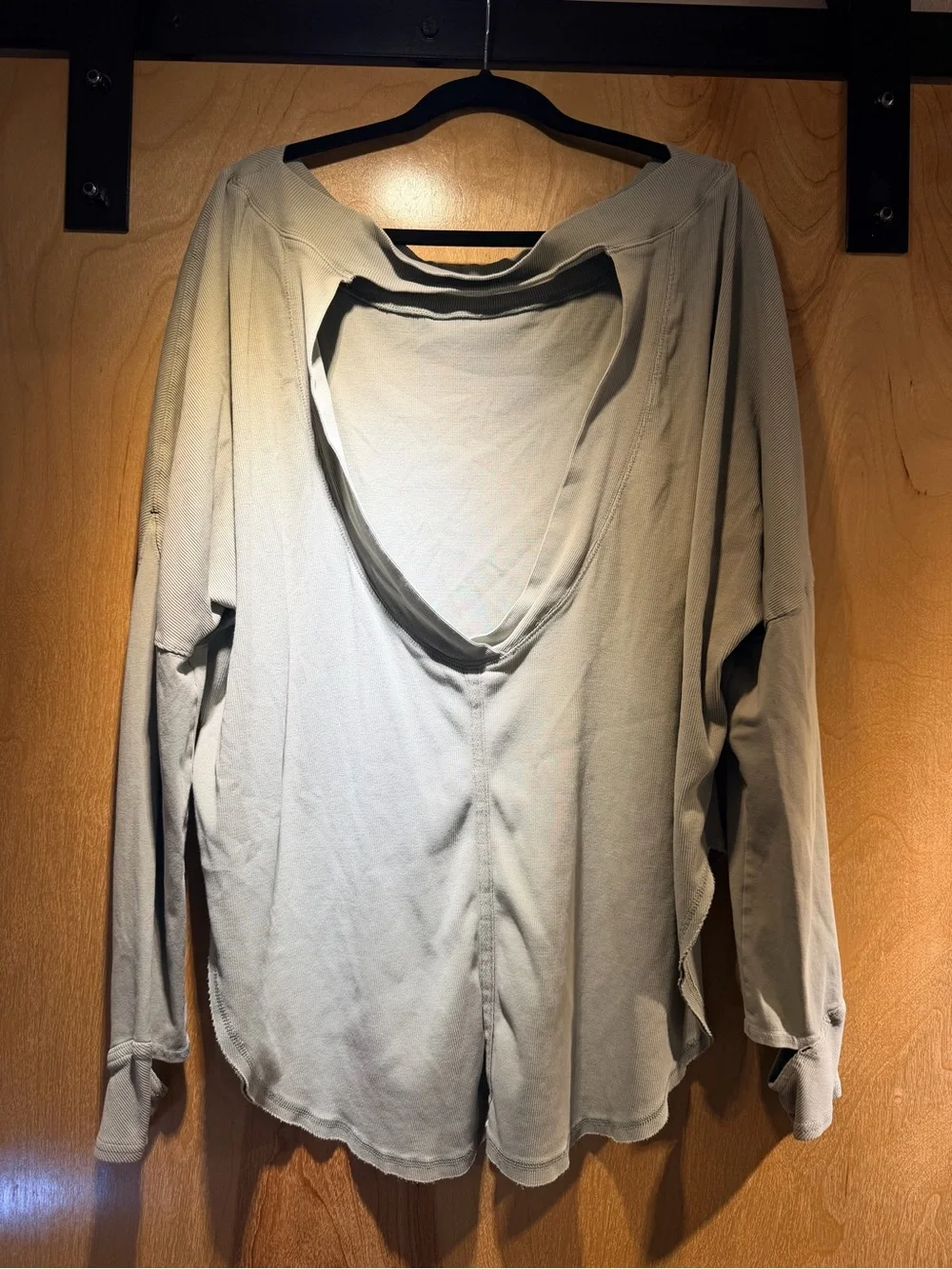 Free People Sage Green Oversized Boatneck Long Sleeve Top